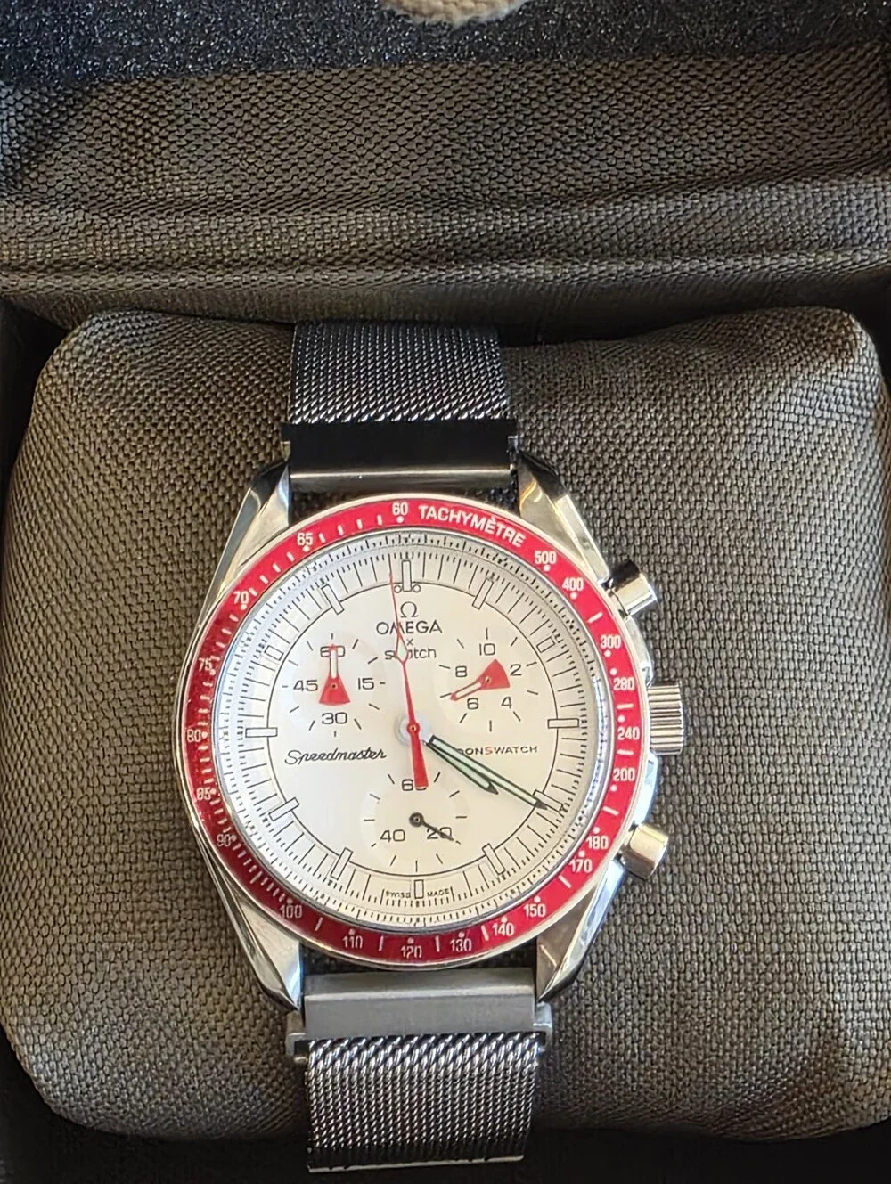SWATCH MOONWATCH 1 Speedmaster STAINLESS STEEL CASE YOU PICK BEZEL COLOR 42mm